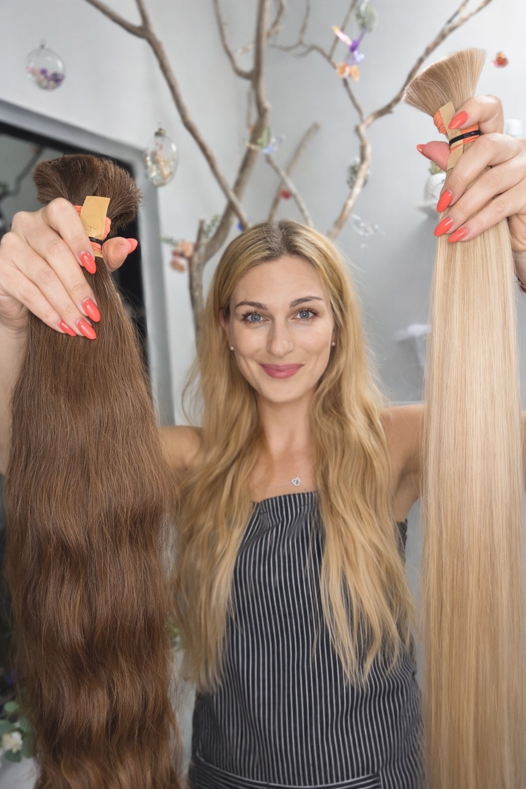 Rozarie Just presenting two custom hair extension colors